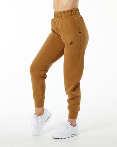 Almond Alphalete Interlock Knit Cuffed Jogger | 46053-ONWD