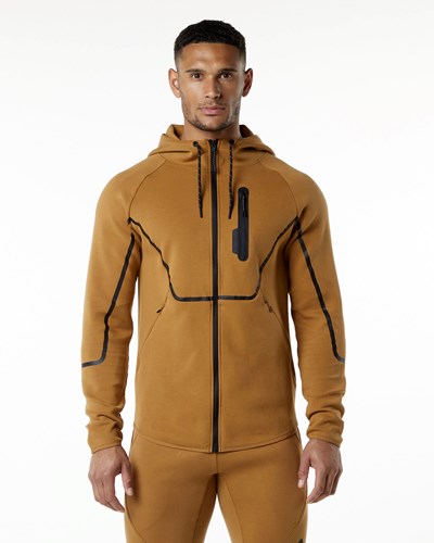 Almond Alphalete Interlock Knit Full-Zip Hoodie | 70348-QMTS
