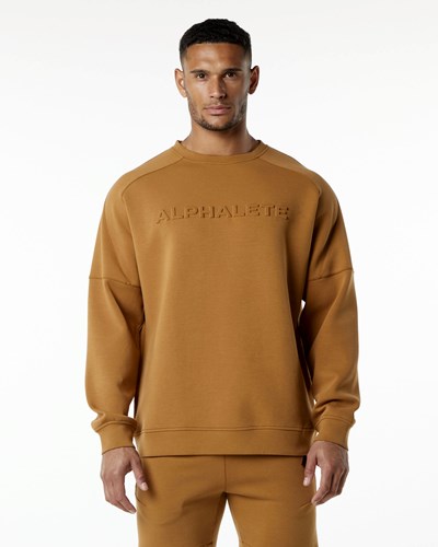 Almond Alphalete Relaxed Interlock Knit Pullover | 53912-RUOE