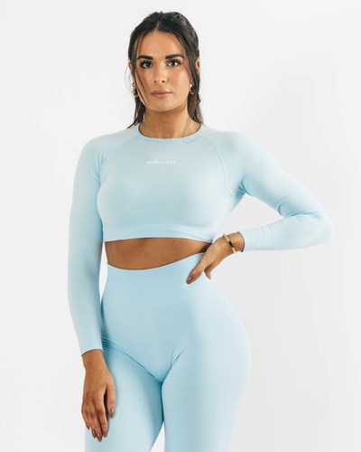 Arctic Blue Alphalete Cropped Seamless Long Sleeve | 54816-MDVH