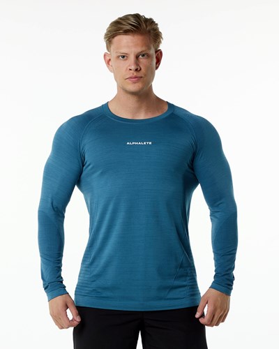 Atlantic Blue Alphalete High Performance Seamless Long Sleeve Tee | 84962-AMDX
