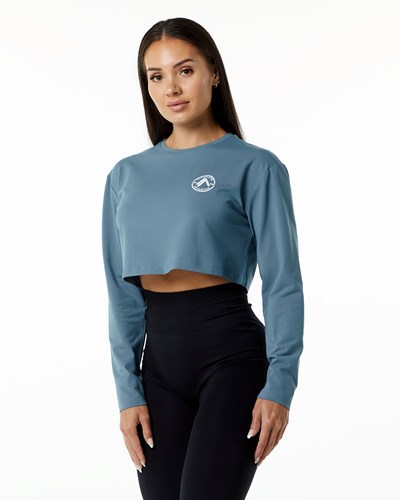 Atlantic Blue Alphalete Oversized Performance Long Sleeve Crop | 97081-PCAB