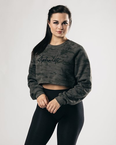 Battle Green Alphalete Oversized Fleece Cropped Sweater | 03128-BLHR