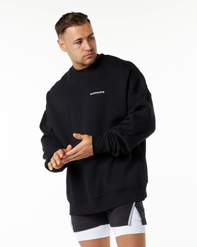 Black Alphalete Brushed Fleece Crewneck Sweater | 36941-OTKD
