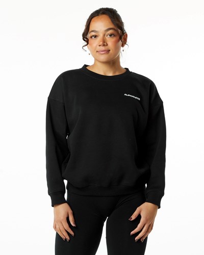 Black Alphalete Brushed Fleece Crewneck Sweater | 39201-IWQD