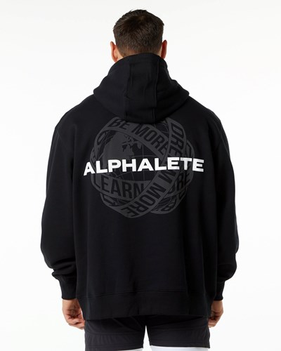 Black Alphalete Brushed Fleece Graphic Hoodie | 68790-INRB