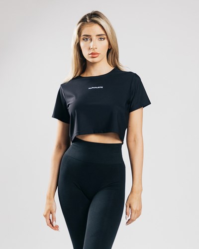 Black Alphalete Cropped Lightweight Short Sleeve | 56281-ILXN