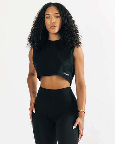 Black Alphalete Heavy Cotton Cropped Cutoff | 89431-ZCQH