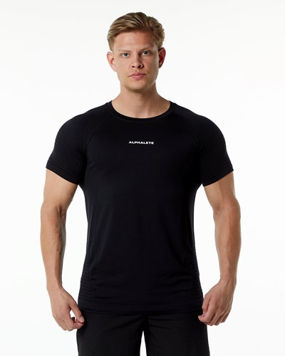 Black Alphalete High Performance Seamless Short Sleeve Tee | 30684-QMLS