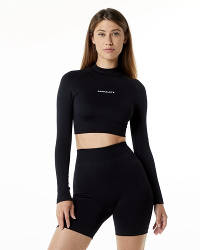 Black Alphalete High Performance Seamless Long Sleeve Tee | 39671-WCKL
