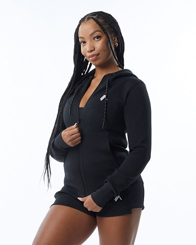 Black Alphalete Interlock Knit Full-Zip Hoodie | 69172-KYGN