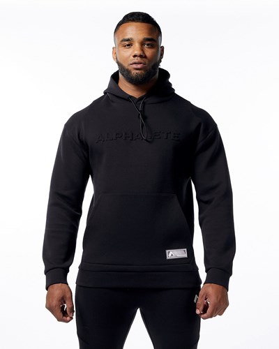 Black Alphalete Interlock Knit Hoodie | 05417-XGMV