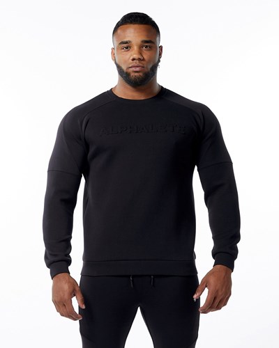 Black Alphalete Interlock Knit Pullover | 50217-OAYE