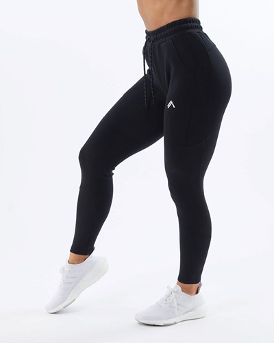 Black Alphalete Interlock Knit Zip Jogger | 50679-LNWH