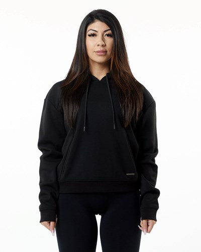 Black Alphalete Luxury Velvet Lined Hoodie | 42376-WFJD