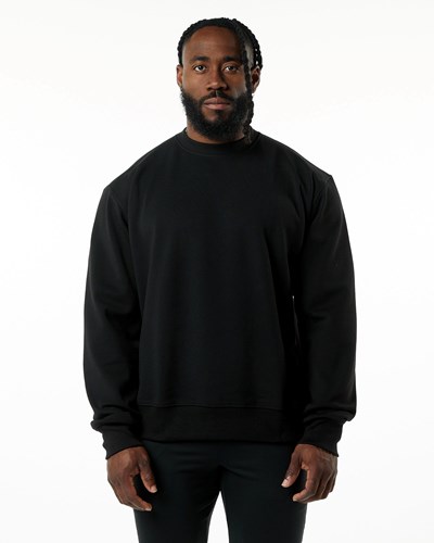 Black Alphalete Luxury Velvet Lined Sweater | 19362-ENAI