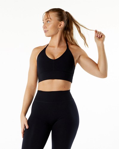 Black Alphalete Medium-Impact Luxury Sports Bra | 60892-OZNW