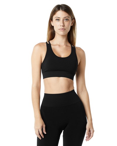 Black Alphalete Medium-Impact Seamless Sports Bra | 03168-FILW