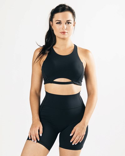 Black Alphalete Medium-Support One Piece Sports Bra | 28470-UTXD
