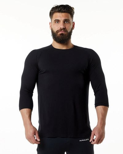 Black Alphalete Premium 3/4 Sleeve Tee | 61523-UTGK