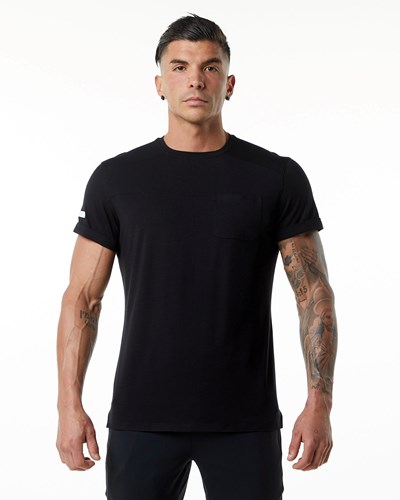 Black Alphalete Premium Short Sleeve Pocket Tee | 67418-YQSA