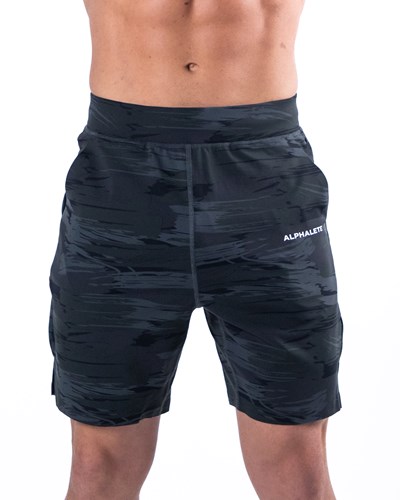 Black Canvas Camo Alphalete 4-Way Stretch 8" Short | 49612-ITOG