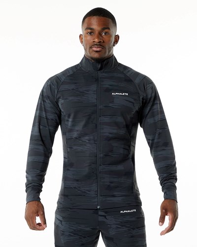 Black Canvas Camo Alphalete 4-Way Stretch Track Jacket | 50214-IAKB