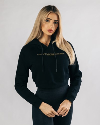 Black Gold Alphalete Fitted Performance Crop Hoodie | 82569-KETI