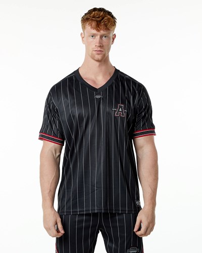 Black Pinstripe Alphalete Oversized Short Sleeve Jersey | 31609-UFLD