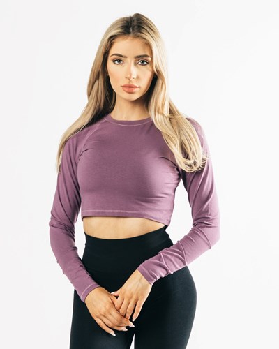 Black Plum Alphalete Cropped Premium Long Sleeve | 31752-KMZE