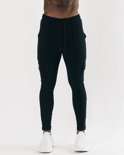 Black White Alphalete Fitted Single-Brushed 30" Cargo Pant | 95642-UWVT