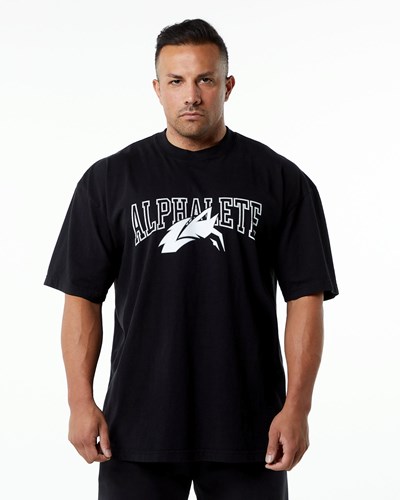 Black/White Alphalete Heavyweight Oversized Tee | 92463-HJKP