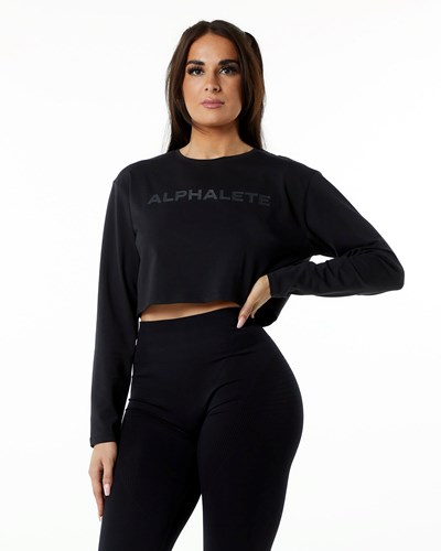 Blackout Alphalete Oversized Performance Long Sleeve Crop | 24031-MUOC
