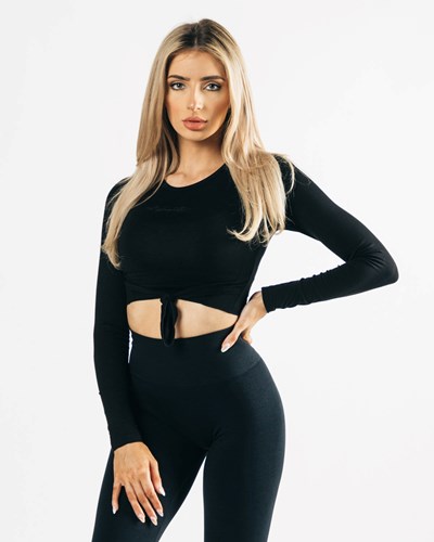 Blackout Alphalete Ultra-Stretch Long Sleeve Tie Top | 80479-JWYQ