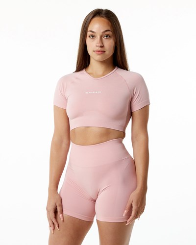 Blossom Alphalete Cropped Seamless Short Sleeve | 02831-SPWT