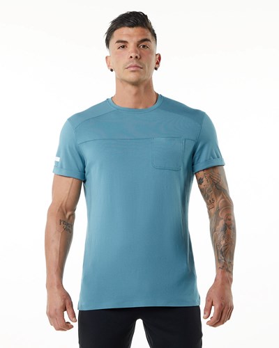 Blue Lagoon Alphalete Premium Short Sleeve Pocket Tee | 26370-UEAO