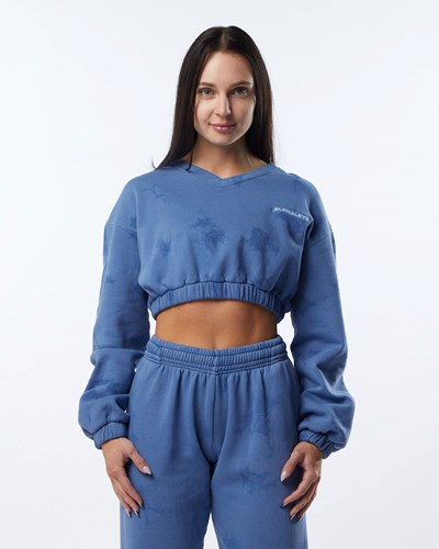 Blue Moon Alphalete Washed V-Neck Fleece Sweater | 18546-OCDG