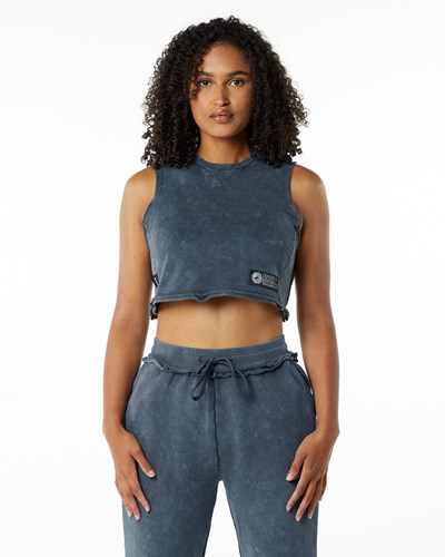 Blue Topaz Alphalete Mid-Weight Washed Terry Crop Cutoff | 37624-UTZE