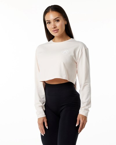 Blush Alphalete Oversized Performance Long Sleeve Crop | 06839-QMFS