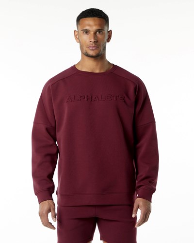 Burgundy Alphalete Relaxed Interlock Knit Pullover | 59321-XGUF