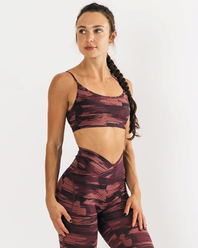 Burgundy Canvas Camo Alphalete Medium Impact Bra | 42180-VEAD