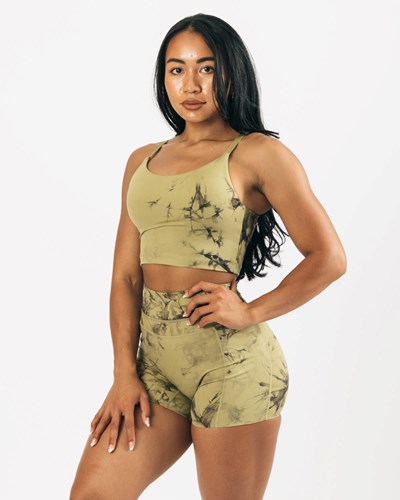 Cactus Green Alphalete Medium-Impact Luxury Sports Bra | 56139-WIXU