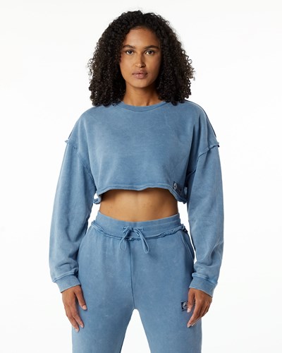 Celestial Blue Alphalete Heavyweight Washed Terry Crop Pullover | 46291-SFNE
