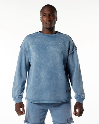 Celestial Blue Alphalete Heavyweight Washed Terry Pullover | 87932-PXHY