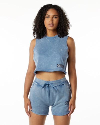 Celestial Blue Alphalete Mid-Weight Washed Terry Crop Cutoff | 08362-ACOF