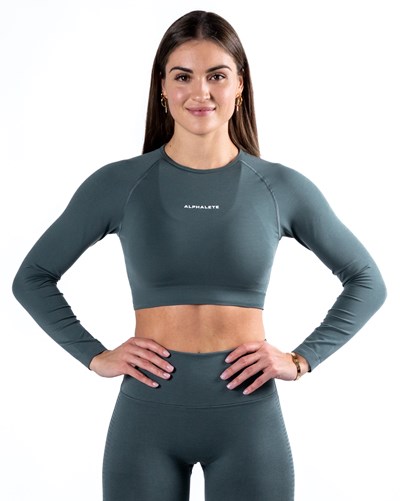 Charcoal Alphalete Cropped Seamless Long Sleeve | 43695-JIYQ