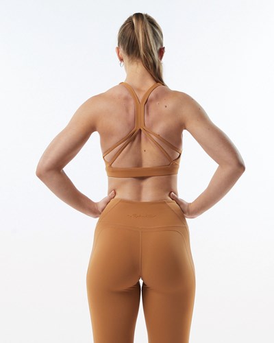 Chestnut Alphalete Medium-Support Strap Open Back Sports Bra | 32589-JOPK
