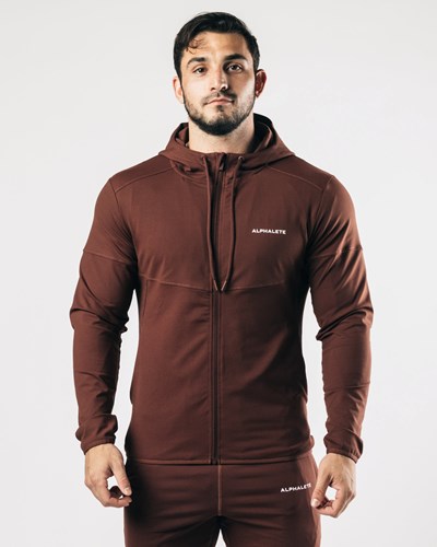 Chocolate Alphalete 4-Way Stretch Hooded Jacket | 18439-GNCU