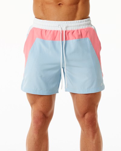 Coral / Light Blue Alphalete Lined Swim Trunk | 01265-WFIV