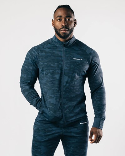 Dark Navy Camo Alphalete 4-Way Stretch Track Jacket | 07563-MIUD